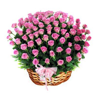Send Pink Roses Basket 100 Flowers, rakhi online delivery