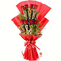Place Order for Bhaidooj Flowers Online in Mumbai with Pink Roses 10 Flowers 16 Pcs Ferrero Rocher Bouquet