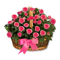 Send Flower to Mumbai : 24 Pink Roses Basket to Mumbai