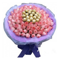 Gift Delivery in Mumbai. 50 Pink Roses 16 Pcs Ferrero Rocher Bouquet