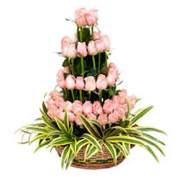 Send Pink Flower Basket 50 Flowers to Navi Mumbai. Send Friendship Day Flowers