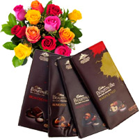 Online Delivery of 4 Cadbury Bournville Chocolates with 12 Mix Roses Bunch. Place order to send Rakhi Flowers to Mumbai