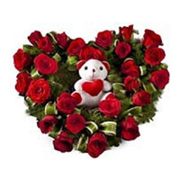 Deliver Online Teddy in Red Roses Heart 24 Flowers to Mumbai : Anniversary Flowers in Mumbai
