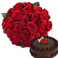 Deliver Diwali Gifts to Mumbai contain 24 Red Roses Bunch with 0.5 kg Chocolate Cake