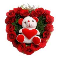 Send Teddy Bear in Akola with New Year Gifts contining 17 Red Roses Flowers Mumbai N 6 Inch Teddy Heart