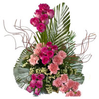 Deliver Pink Rose Carnation Basket 24 Rakhi Flowers in Mumbai