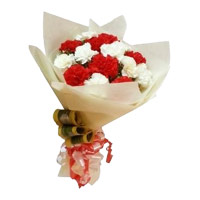 Send Online Red and White Carnation Bouquet of 12 Flowers to Mumbai