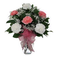 Send Pink White Carnation in Vase 12 Flowers in Mumbai on Friendship Day