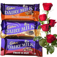 Online Delivery of 4 Dairy Milk Silk Chocolates With 5 Red Roses to Mumbai. Gifts for Your Best Friend
