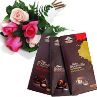 Send 3 Bournville Chocolates With 6 Red Pink Roses Flowers to Navi Mumbai
