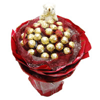Online Diwali Gifts of 24 Pcs Ferrero Rocher 6 Inch Teddy Bouquet and gifts to Mumbai