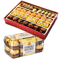 Send 1 Kg Assorted Mithai with 16 pcs Ferrero Rocher Chocolate, Gifts in Mumbai