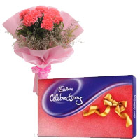 Send Gift of 6 Pink Carnation, Cadbury Celebration Pack in Mumbai for Friendship Day
