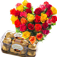 30 Mix Roses Heart 16 Pcs Ferrero Rocher. New Year Gifts Delivery to Mumbai