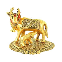 Gold Metal Cow with Baby
