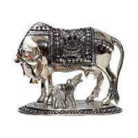 White Silver Metal Cow with Baby