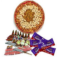 1 Kg Assorted Dry Fruits and 5 Dairy Milk with Assorted Crackers worth Rs 600. Online Diwali Gifts to Delivery at Midnight