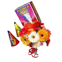 Place Order for Diwali Gifts to Mumbai that include 12 Mix Gerbera Bunch with 2 Box Flower Pot(Anaar)