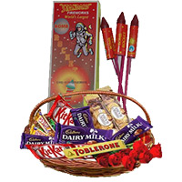 Diwali Gifts in Mumbai as well as Basket of Assorted Chocolates and 10 Red Roses with 1 Box Rocket contain 10pcs.