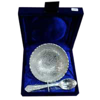 Buy A Set of Silver Plated Bowl and Spoon in Brass for Deepawali occassion as Diwali Gifts to Nashik