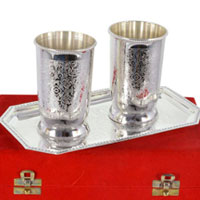 Online Diwali Gifts in Mumbai consisting Two Glass in White Aluminium