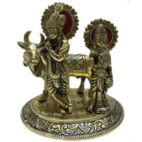 Best Diwali Gifts in Nashik consisting Radha Krishan with Cow in Brass