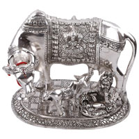Same Day Diwali Gifts in Mumbai consisting Laddu Gopal with Cow in White Aluminum