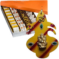 Deliver decorating items like Hanging Mangal Kalash in Wooden with 500gm Assorted Kaju Sweets in Mumbai. Gifts to Akola