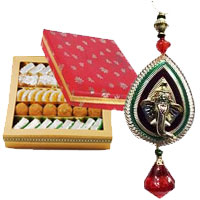 Buy Online Diwali Gifts to Ahmednagar along with 500 Assorted Sweets in Mumbai with Hanging Ganesha Idols to Mumbai
