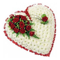 Send Rakhi with Flowers to Mumbai. 100 White Gerbera and 10 Red Roses to Mumbai in Heart shape