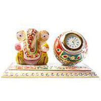 Online Deepawali Gifts to Pune send to Ganesh and Clock in Marble