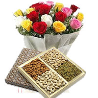 24 Mixed Roses with 1/2 Kg Assorted Dry Fruits in Mumbai. New Year Gifts in Mumbai