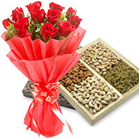 Online Gifts to Mumbai. Send Online 12 Red Roses with 500 gm Mixed Dry Fruits Mumbai