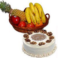 Send Online 1 Kg Fresh Fruits Basket with 500 gm Vanilla Cakes to Mumbai on Bhaidooj