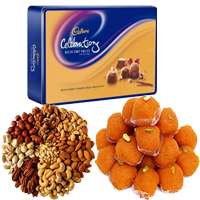 Best New Year Gifts to Mumbai. 1 Kg Motichoor Ladoo with 1 Celebration pack & 1 Kg Dry Fruits to Nagpur