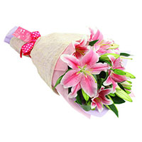 Friendship Day Flowers to Mumbai. Send Pink Lily Bouquet 3 Stems