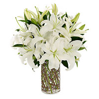 Send Friendship Day Flowers of White Lily Vase 15 Flower in Mumbai