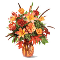 Send Friendship Day Flowers to Mumbai. 4 Orange Lily 8 Roses Flower Delivery in Mumbai