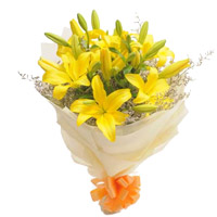 Send Diwali Flowers to Andheri comprising Yellow Lily Bouquet 7 Flower Stems
