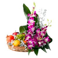 Online Diwali Flowers in Mumbai. 5 Purple Orchids 2 Kg Fresh Fruits Basket