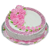 Get Rakhi Gifts to Mumbai. 6 Pink White Lily 1 Kg Chocolate Cake in Mumbai From 5 Star Hotel