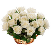 Send White Roses Basket 18 Flowers in Mumbai along with New Year Flowers in Mumbai