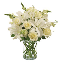 Rakhi Flower Delivery for White Lily Roses in Vase of 14 Flowers to Mumbai