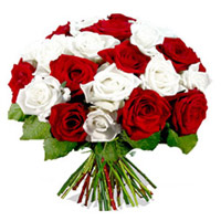 Send Rakhi Flowers of Red White Roses Bouquet 24 flowers to Mumbai Online