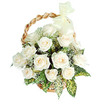 Flowers to Mumbai : 12 White Roses Basket