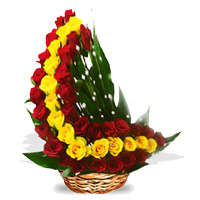 Place order for Christmas Flowers to Mumbai. Red Yellow Roses Arrangement 45 Flowers to Mumbai