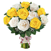 Send Yellow White Roses Bouquet 12 flowers for Friendship Day