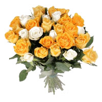 Midnight Friendship Day Flower Delivery Mumbai. Send Orange and White Roses Bouquet of 35 flowers to Mumbai