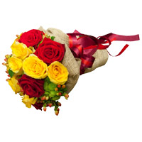 Send Red Yellow Roses Bouquet 12 Flowers to Mumbai together with Bhaidooj Flowers in Mumbai