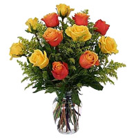 Send Yellow Orange Roses Vase 12 Flowers in Mumbai on Diwali